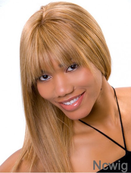 Blonde Shoulder Length Straight With Bangs 14 inch Good Medium Wigs