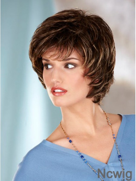 Wavy Brown Designed Chin Length Classic Wigs