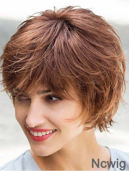 Flexibility Brown Chin Length Layered Straight Glueless Lace Front Mono Synthetic Wigs