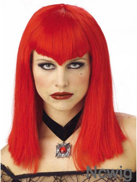 Straight With Bangs Shoulder Length Red Discount Lace Front Wigs