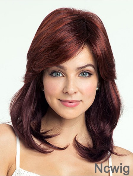 Red Shoulder Length Wavy With Bangs 14 inch Discount Medium Wigs