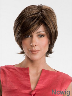 Online Brown Chin Length Straight With Bangs Lace Front Wigs