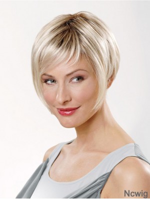 8 inch Straight Platinum Blonde Synthetic Short Capless Bob Wigs For Women