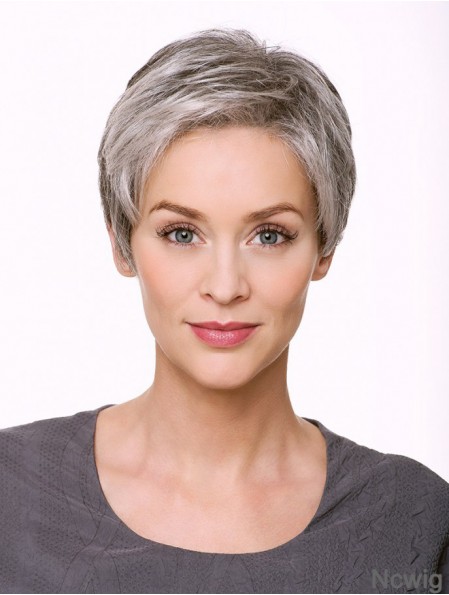 Monofilament 5 inch Cropped Synthetic Straight Grey Wigs