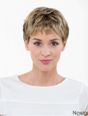 Blonde Cropped Synthetic 4 inch Straight Boycuts Lace Wigs