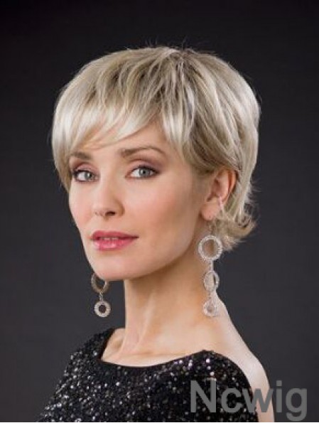 Blonde Short Synthetic 8 inch Wavy Bobs Glueless Lace Wigs