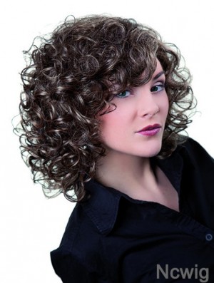 Grey Shoulder Length Synthetic 13 inch Curly Layered Cheap Lace Wigs