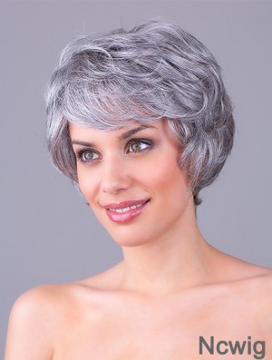 Wavy Grey 8 inch Grey Synthetic 100% Hand-tied Short Cheap Wigs