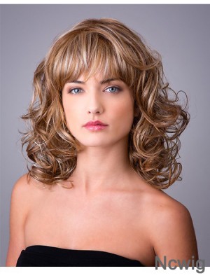 Synthetic Ombre/2 tone Curly 14 inch Capless With Bangs Long Hair Wigs