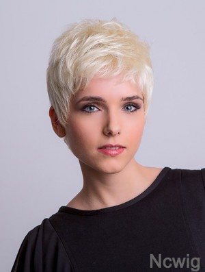 Synthetic Monofilament 3 inch Boycuts Straight Platinum Blonde Short Wigs
