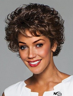 Curly Black Layered 6 inch Monofilament Wigs