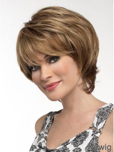 Straight Brown With Bangs 8 inch Monofilament Wigs