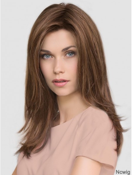 Brown Layered Straight 16 inch Long Mono Wigs