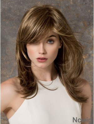 Lace Front With Bangs Long Length Brown Color Straight Style