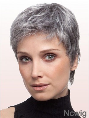 Wigs For Older Ladies With Lace Front Grey Cut Cropped Length