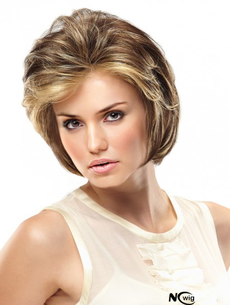 Monofilament Hand Tied Wigs Lace Front Blonde Color Short Length Wavy Style