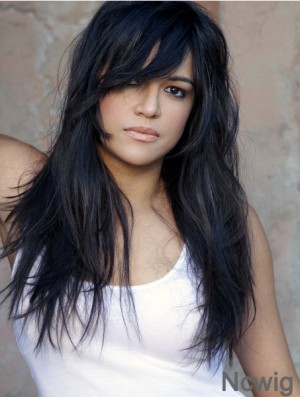 Wig Shops Long Length Straight Style With Bangs Black Color Michelle Rodriguez wig
