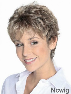 Grey Hair Wigs Short Brown Color Cropped Length Wavy Style