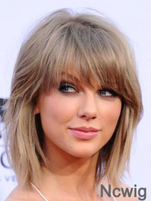 Synthetic Monofilament Blonde Shoulder With Bangs Taylor Swift Wig
