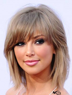 Synthetic Monofilament Blonde Shoulder With Bangs Taylor Swift Wig