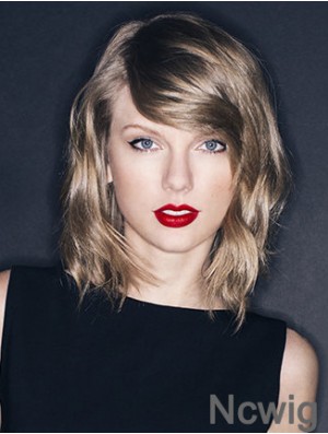 Monofilament Layered Wavy Shoulder Length Blonde Natural Taylor Swift Wigs
