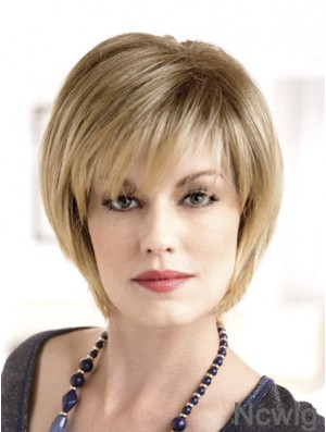 Chin Length Straight Monofilament Blonde Modern Bob Wigs