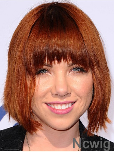 Red 10 inch Suitable Chin Length Straight Carly Rae Jepsen With Bangs Lace Wigs