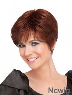 Red 100% Hand Tied Synthetic Short Straight Monofilament Wigs