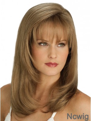 Straight With Bangs Long Blonde Flexibility Lace Front Wigs