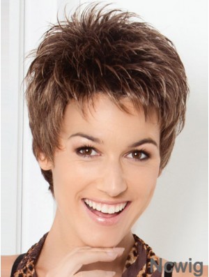 Cheap Brown Cropped Straight Boycuts Lace Front Wigs