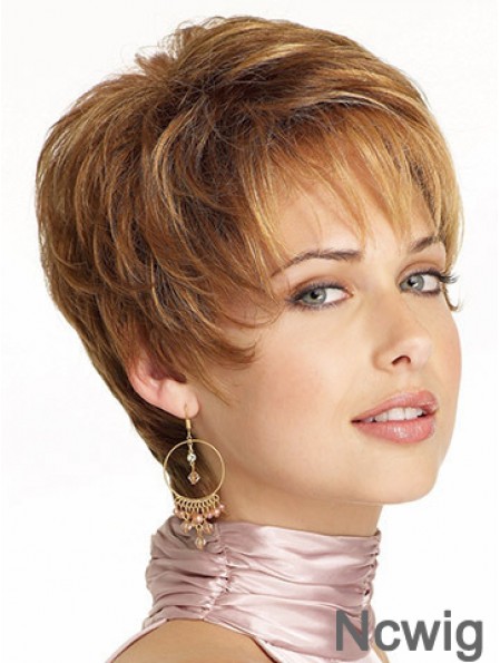 Popular Brown Cropped Wavy Boycuts Lace Front Wigs