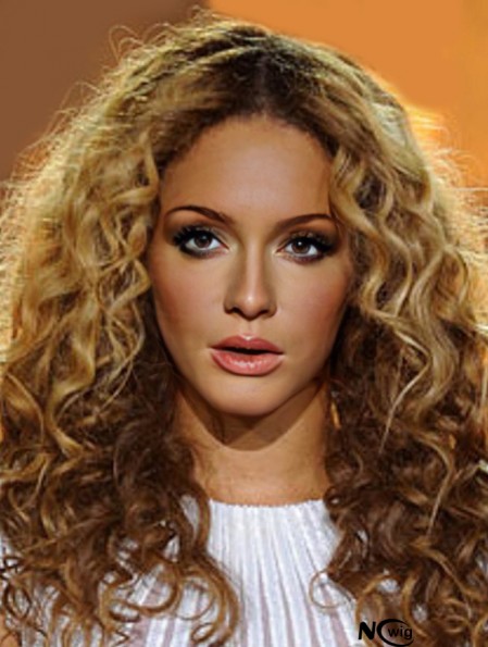 Blonde Long Curly Without Bangs 100% Hand-tied 20 inch Beyonce Wigs