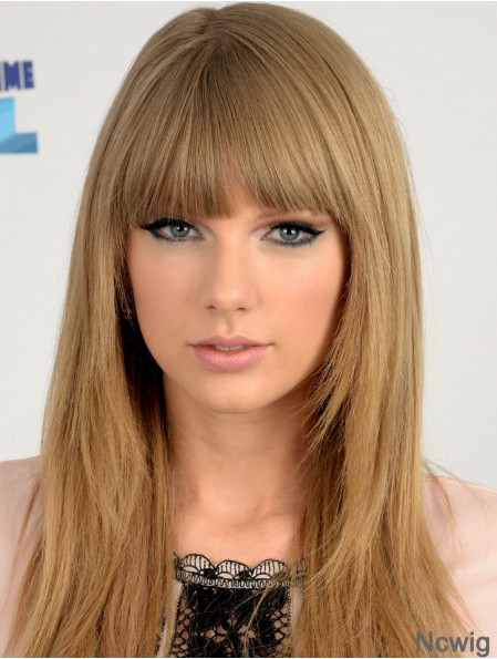 100% Hand-tied With Bangs Straight Long Blonde Best Taylor Swift Wigs