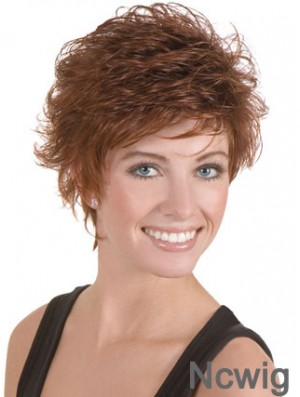 Discount Brown Cropped Wavy Boycuts Lace Front Wigs