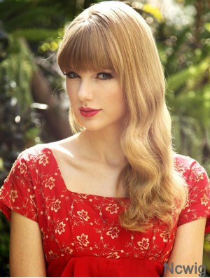 Monofilament With Bangs Wavy Long Blonde Modern Taylor Swift Wigs