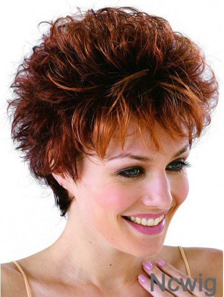 Classic Cropped Wavy Auburn Synthetic Petite Monofilament Wigs