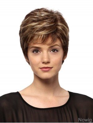 6 inch Soft Wavy Boycuts Brown Short Wigs