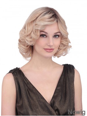 Chin Length Curly With Bangs Fabulous Blonde Lace Front Wigs