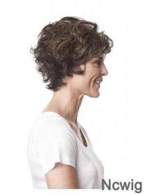 Short Curly Layered Brown Top 100% Hand-tied Wigs