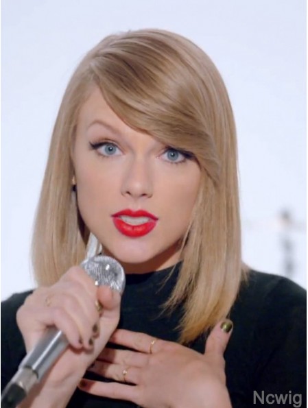 100% Hand-tied With Bangs Straight Shoulder Length Blonde Hairstyles Taylor Swift Wigs
