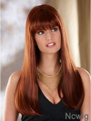 Straight With Bangs Long Auburn Convenient Lace Front Wigs