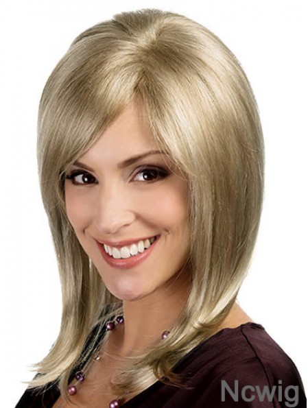 Layered Blonde Straight Shoulder Length 15 inch Soft Medium Wigs