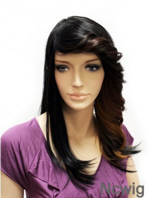 Straight With Bangs Long Black Suitable Lace Front Wigs