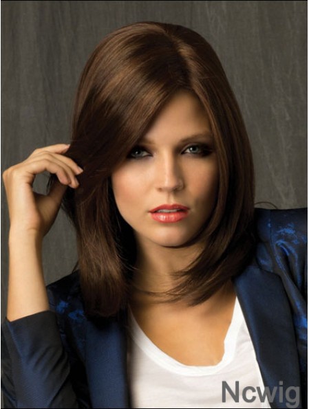 Straight With Bangs Shoulder Length Brown Amazing Lace Front Wigs