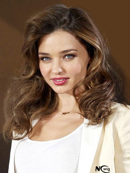 Exquisite Brown Long Wavy 16 inch Without Bangs Miranda Kerr Lace Wigs
