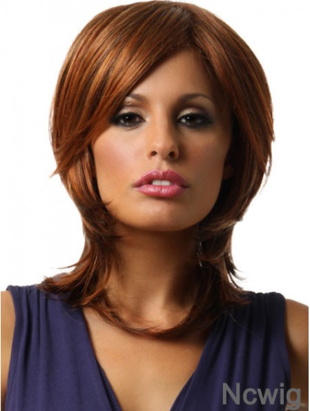 Straight Layered Shoulder Length Auburn Discount Lace Front Wigs