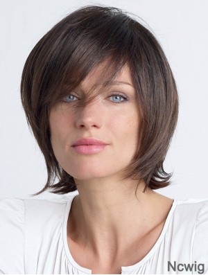 Straight With Bangs Shoulder Length Brown Fashion Lace Front Wigs