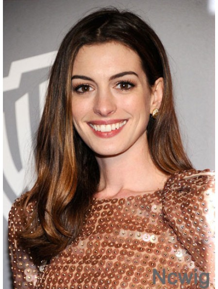 Brown Long Straight Without Bangs 100% Hand-tied 20 inch Anne Hathaway Wigs
