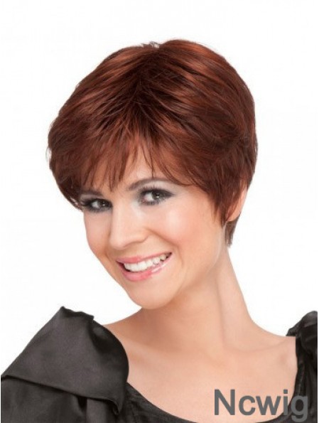 Red Short Straight Boycuts 100% Hand-tied High Quality Ladies Wigs Cheap