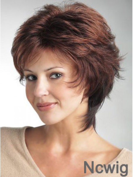 Monofilament Ladies Wigs With Synthetic Wavy Style Layered Cut